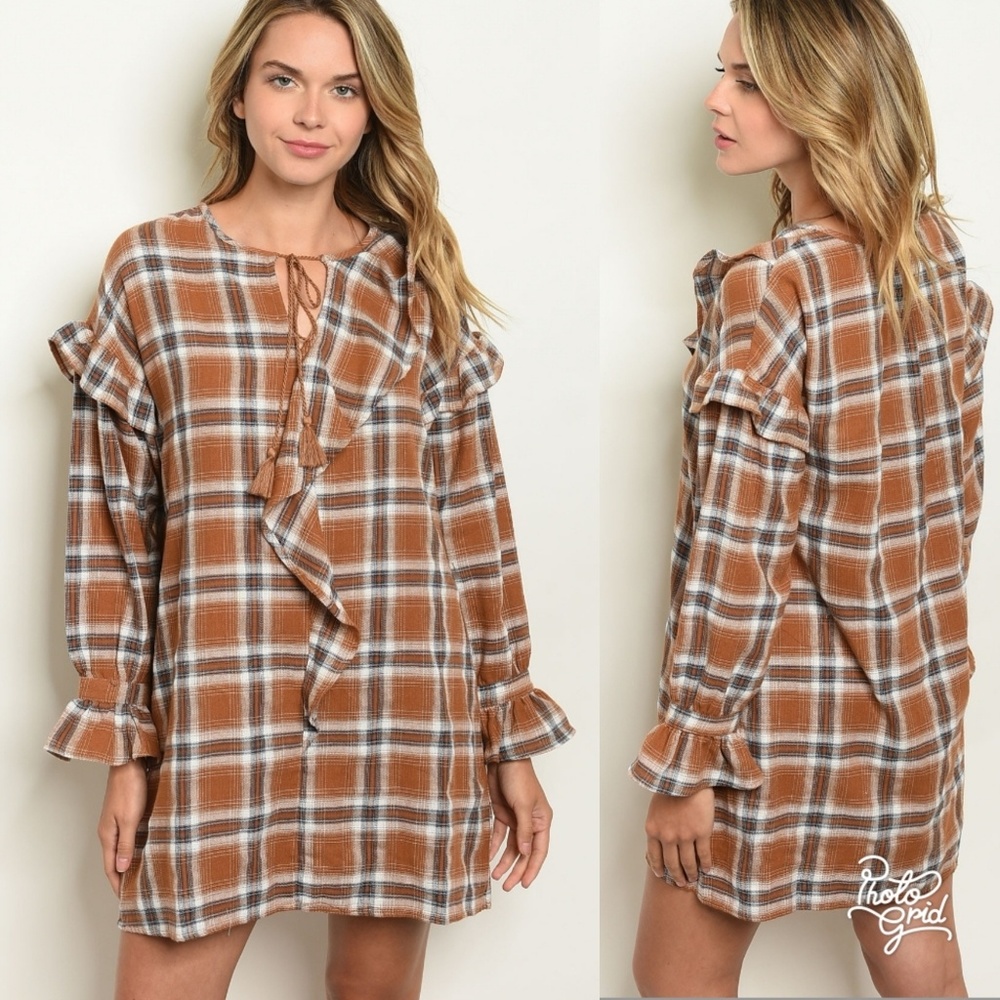 Camel Checkered Dress